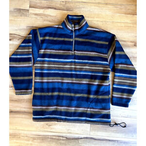 Vintage 1990s Rugby Stripe Fleece Quarter Zip | Cozy 90s Pullover
